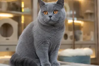 premium blue british cat breed showcasing dense velvet coat and copper eyes