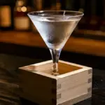 premium clear martini served in a wooden masu box at a luxury lounge bar ukl