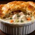 premium glossy cream gravy filling showcasing velvety sauce textures inside a freshly baked chicken pot pie