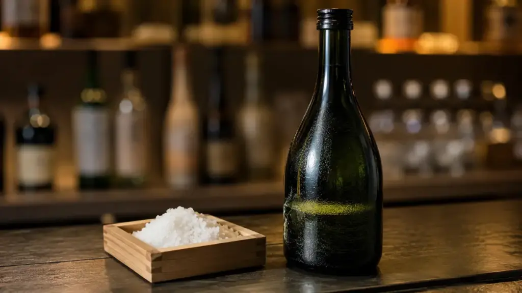 premium-japanese-sake-bottle-arranged-with-sea-salt-on-a-wooden-bar-counter-ukl