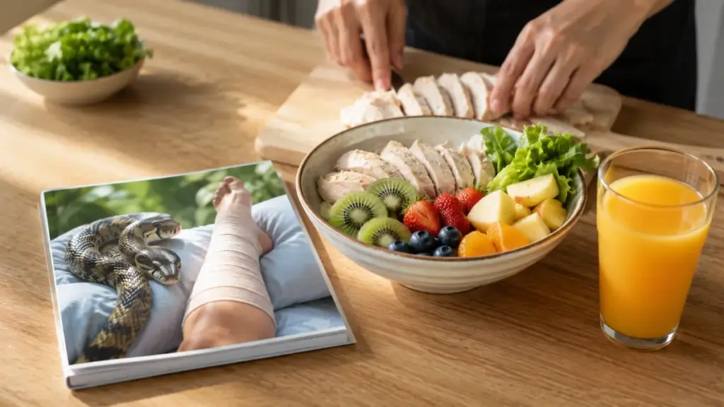 preparing-healthy-meals-with-chicken-breast-and-orange-juice-for-snake-bite-recovery