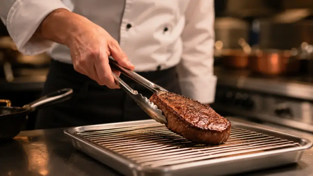 professional-chef-resting-a-seared-steak-on-a-wire-rack-indoors