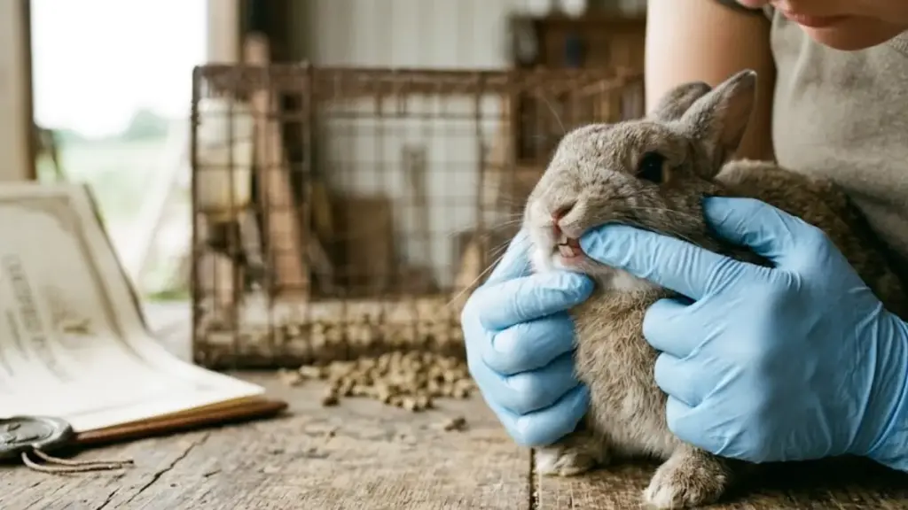 professional-handler-inspecting-rabbit-incisor-teeth-for-alignment-screening