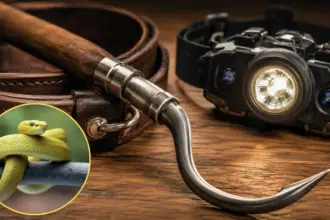 professional snake hunting gear laid out on a table for hunting in florida seasons