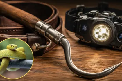 professional snake hunting gear laid out on a table for hunting in florida seasons