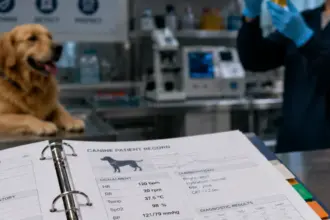 professional veterinary laboratory setup for analyzing dangerous colors of dog feces