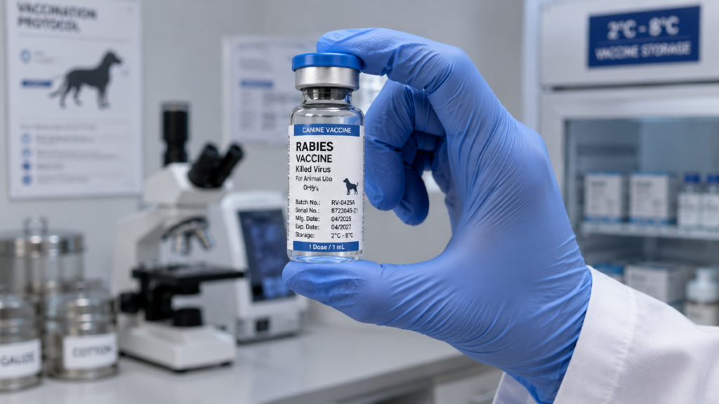 inspecting-vaccine-vial-serial-labels-for-certified-rabies-shot-for-dogs