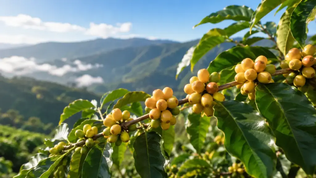 rare-panama-geisha-coffee-tree-branch-with-ripe-red-cherries-for-very-expensive-coffee