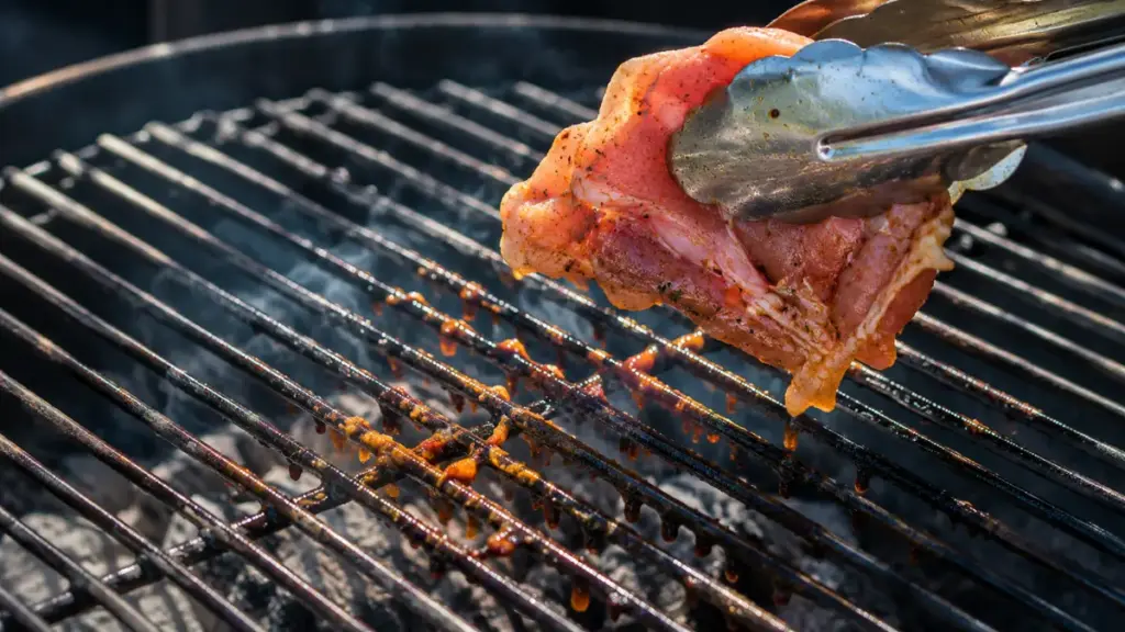 raw-chicken-juices-on-charcoal-grill-grate-dangerous-food-for-cookout