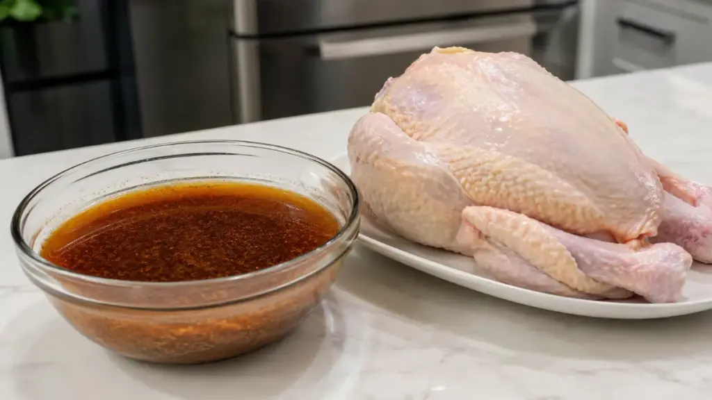 raw-poultry-arranged-with-brown-sugar-brining-mix-on-a-counter-top-preparing-chicken-on-the-smoker