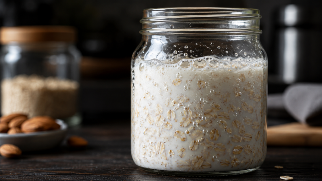 raw-rolled-oats-soaking-fermentation-bubbles-causing-side-effects-of-eating-overnight-oats
