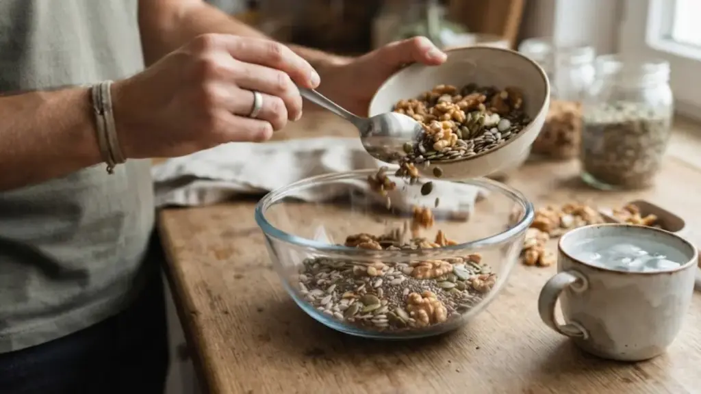 raw-walnuts-and-seeds-on-a-wooden-counter-thecouch
