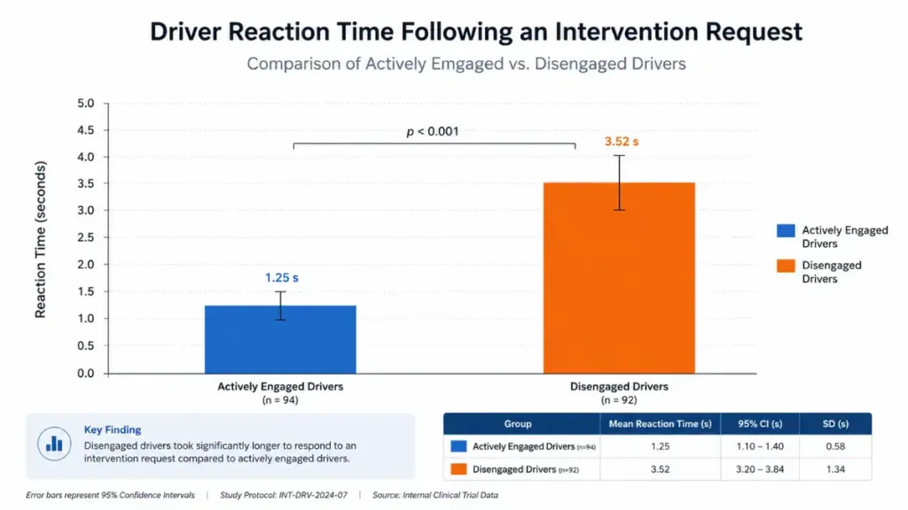 reaction time statistics for driver intervention in Level 2 autonomy
