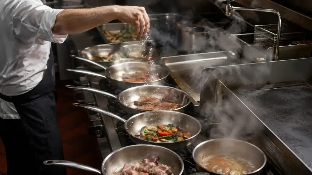 restaurant-food-commercial-kitchen-chef-seasoning-pans