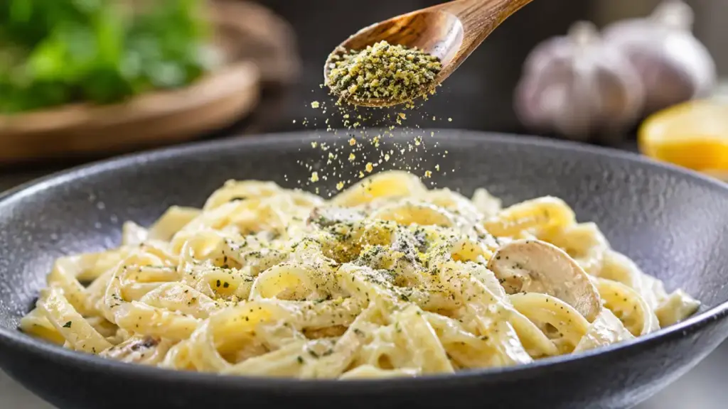 restaurant-food-herb-garlic-citrus-powder-dusted-on-pasta