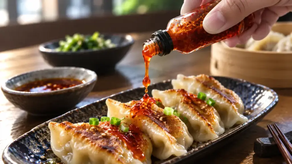 restaurant-food-mini-hot-sauce-dropper-over-dumplings