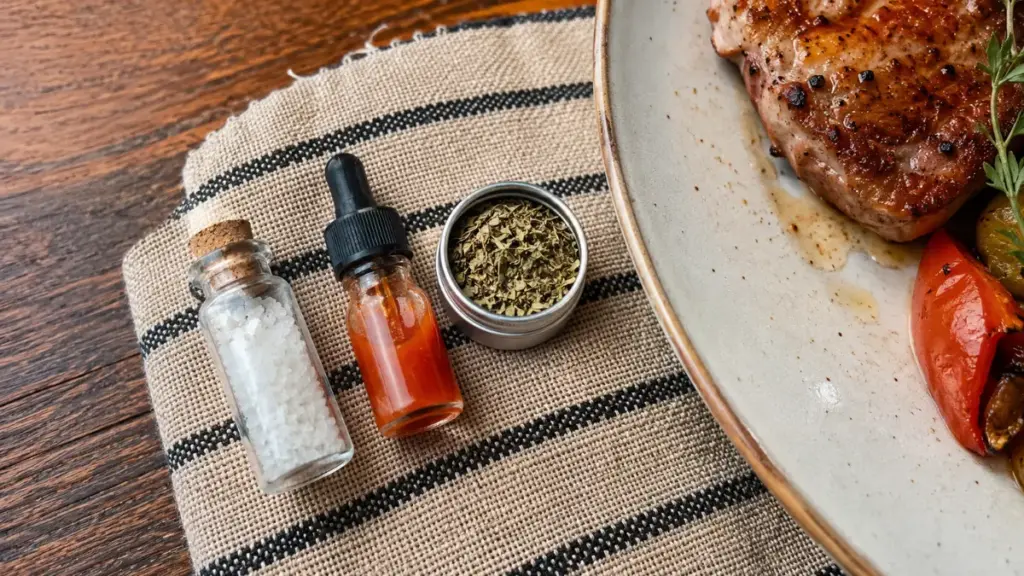 restaurant-food-three-mini-seasoning-containers-flat-lay