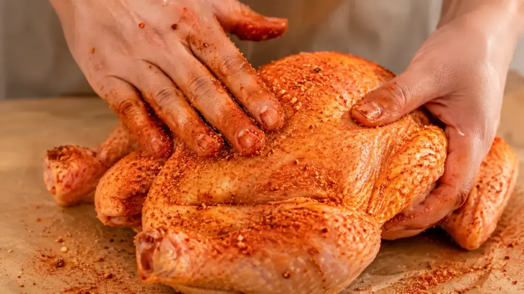 rubbing-dry-spice-blend-onto-raw-poultry-skin-for-smoking