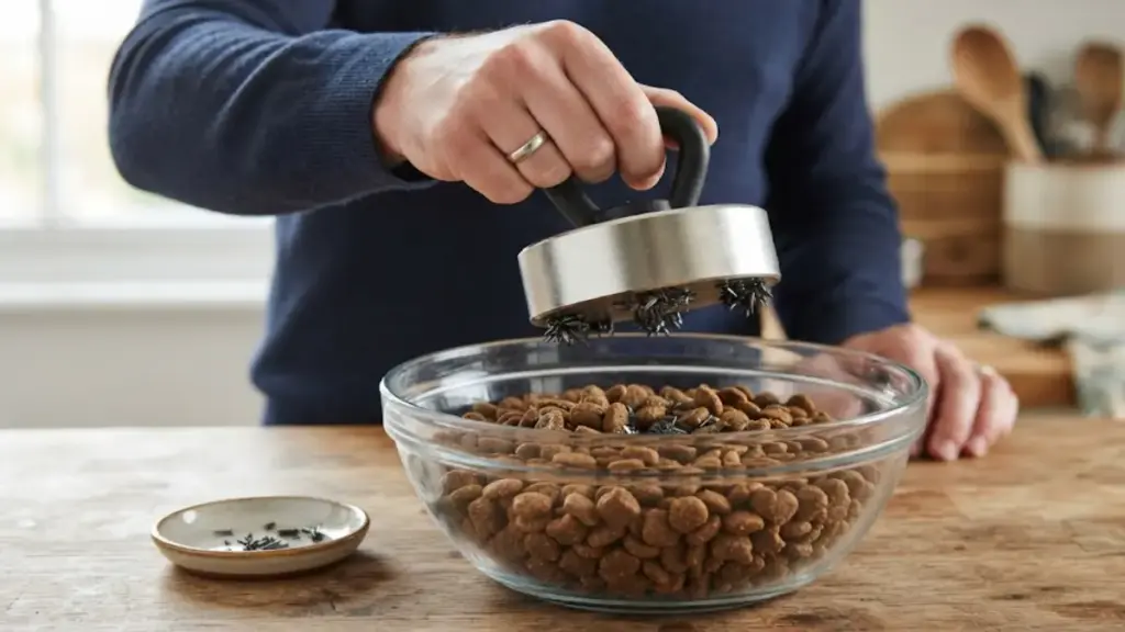 scanning-a-bowl-of-dog-kibble-with-a-magnet-to-find-metal-fragments-dogg