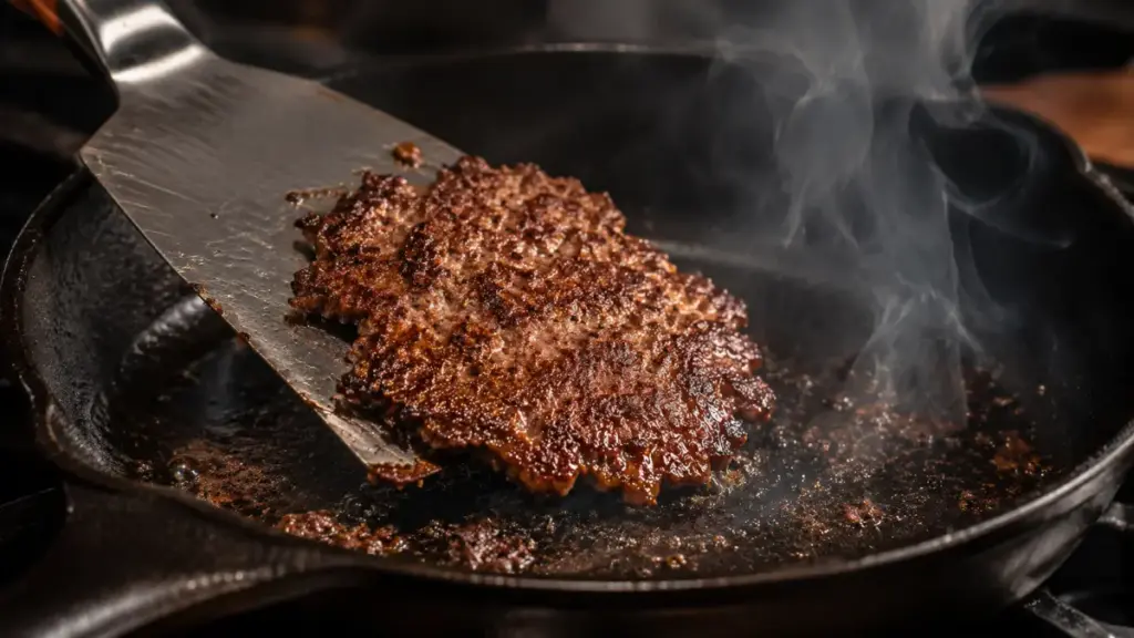 scraping-a-caramelized-beef-patty-off-a-hot-cast-iron-skillet-for-a-smash-burger