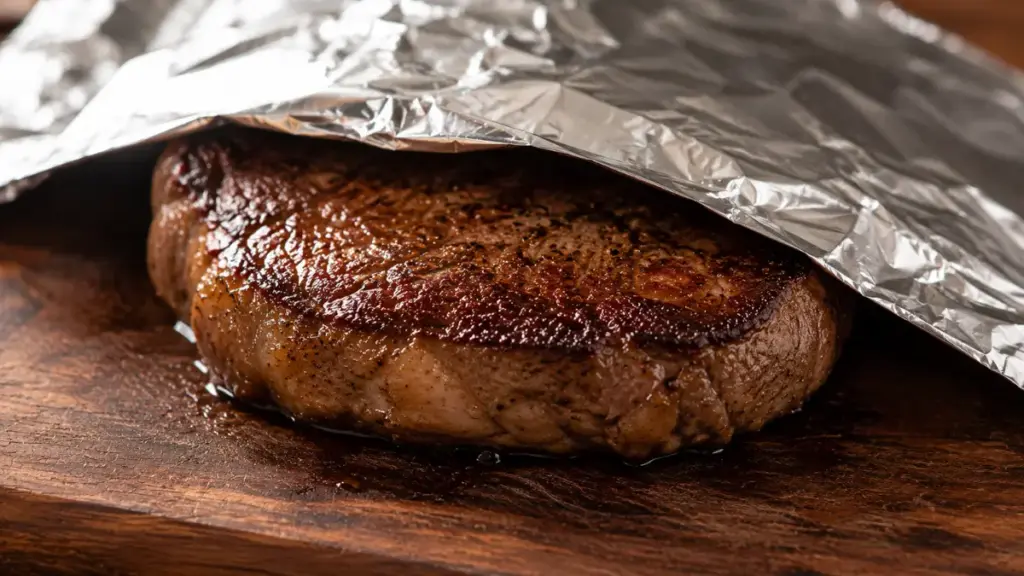 seared-beef-steak-resting-on-a-wooden-carving-board-under-foil-for-recipe-quick