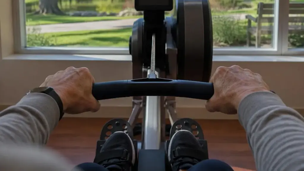 senior-man-gripping-rowing-machine-handles-during-hiit-seniors-workout