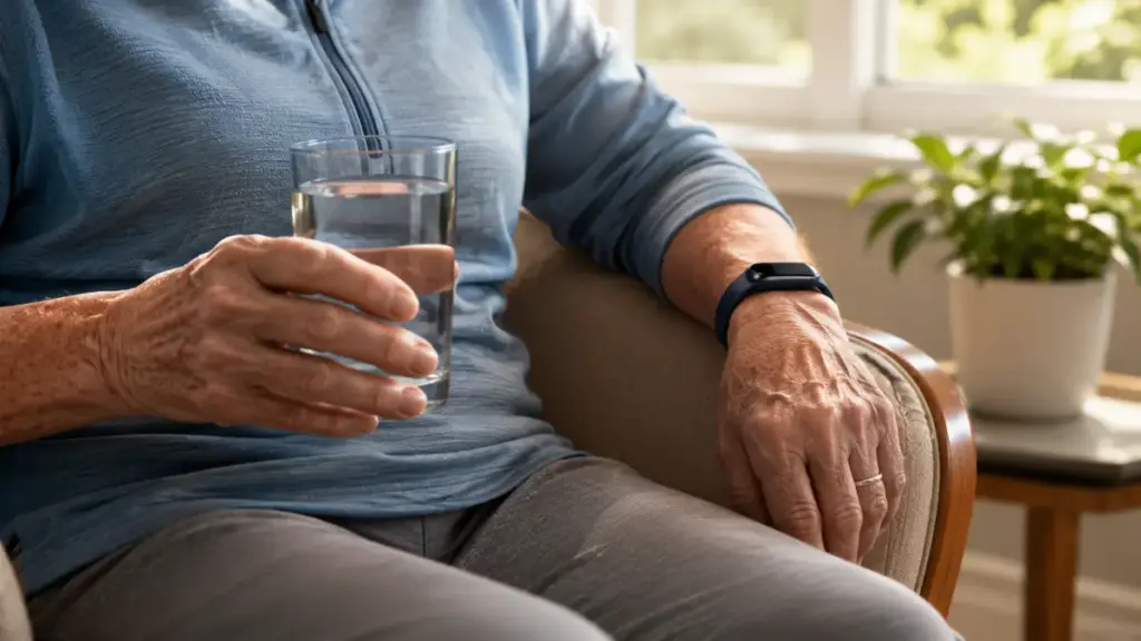 senior-sitting-on-a-chair-holding-a-glass-of-water-near-tracker-couchinsider