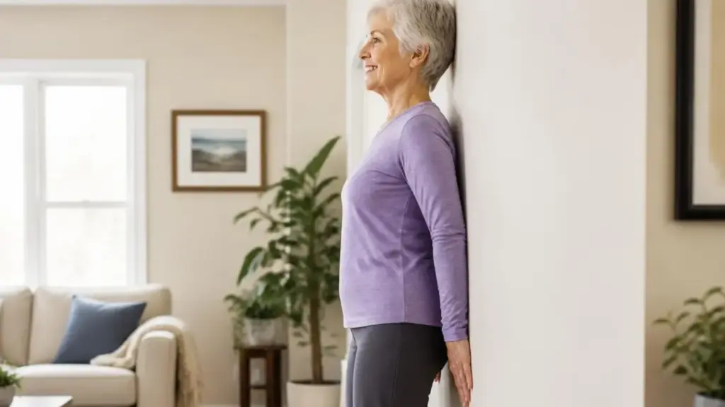  senior-woman-doing-wall-stretch-in-beginner-fitness