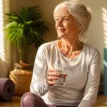 senior woman resting on yoga mat in beginner fitness