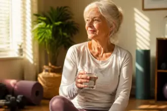 senior woman resting on yoga mat in beginner fitness