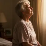 senior woman sitting on bed morning daily exercise habit