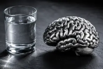 silver brain model resting next to a water glass for physical activity dementia