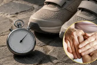silver sports stopwatch resting next to orthopedic walking shoes couchinsider