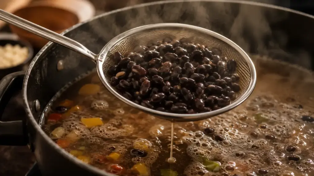 skimming-hard-unsoaked-beans-from-a-boiling-pot-for-a-quick-meal