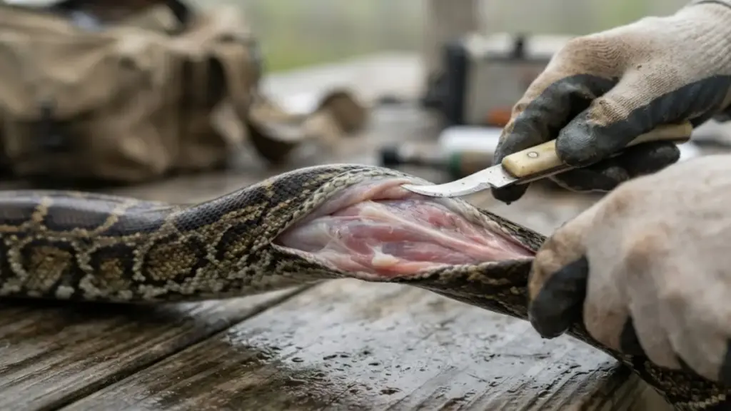 skinning-a-captured-python-to-prepare-a-leather-souvenir-for-hunting-in-florida-seasons
