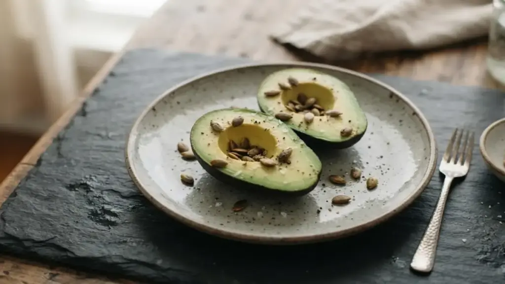 sliced-organic-avocado-and-pumpkin-seeds-on-a-slate-table