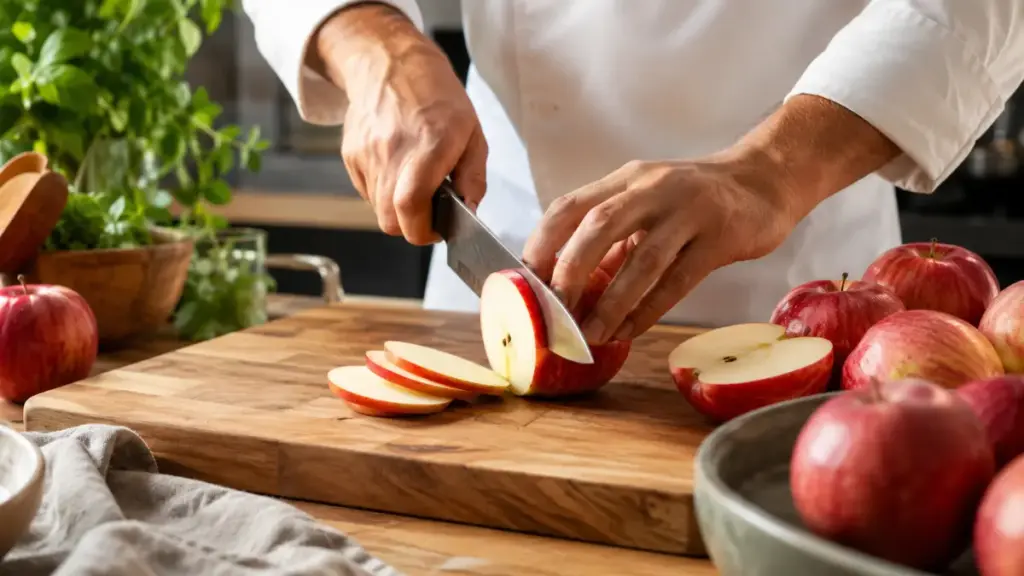 slicing-fresh-organic-apples-on-a-wooden-cutting-board-for-apple-acid-vinegar