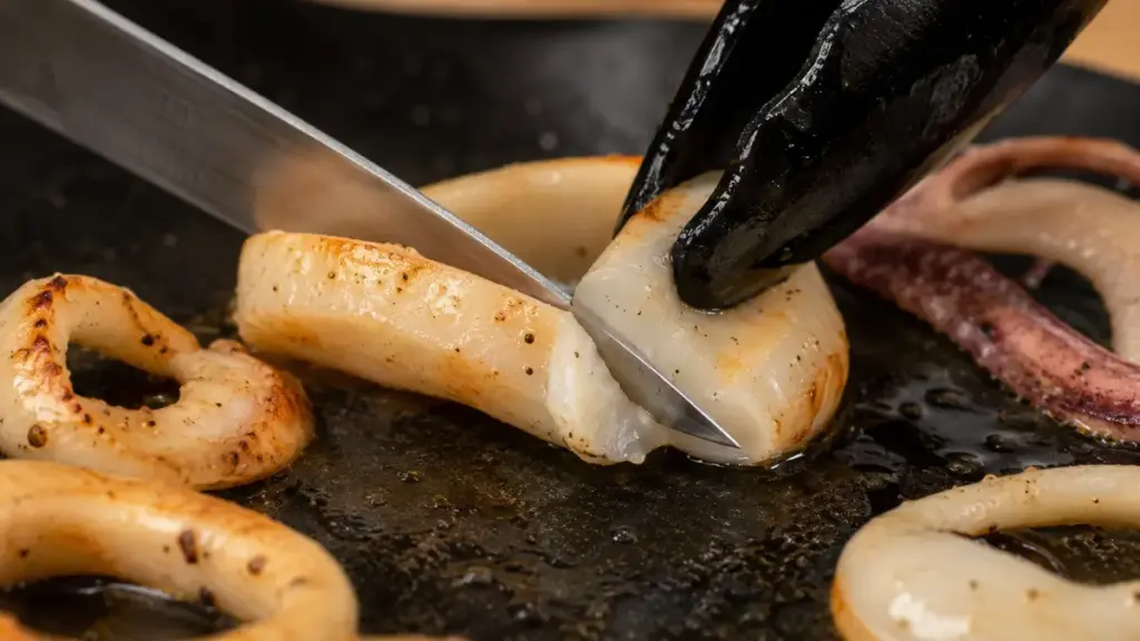 slicing-rubbery-overcooked-squid-rings-to-test-quick-meal-defects