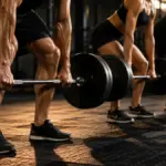 small fitness squad performing a barbell workout together