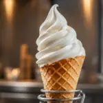 soft serve cone on a silver holder exhibiting high dairy fat structure