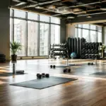 spacious modern fitness studio with sprung hardwood floors
