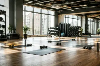 spacious modern fitness studio with sprung hardwood floors