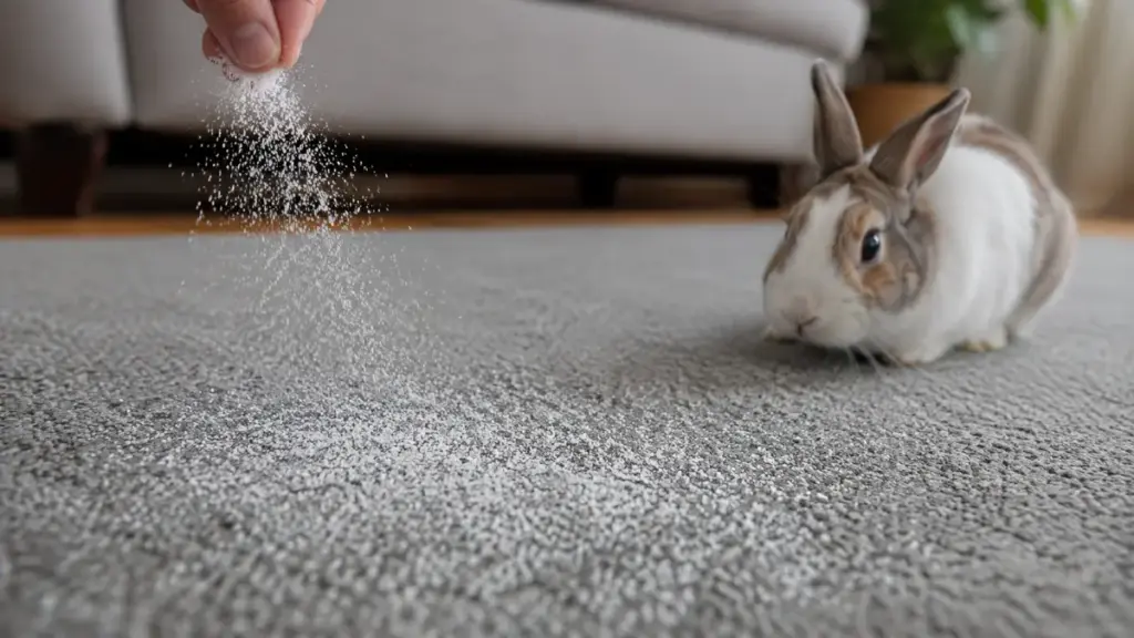 spreading-fine-sea-salt-on-carpets-to-dehydrate-crawling-pests-for-a-rabbit-flea-treatment