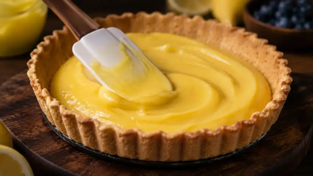 spreading-smooth-citrus-filling-inside-a-cold-pastry-shell-for-a-blueberry-lemon-tart