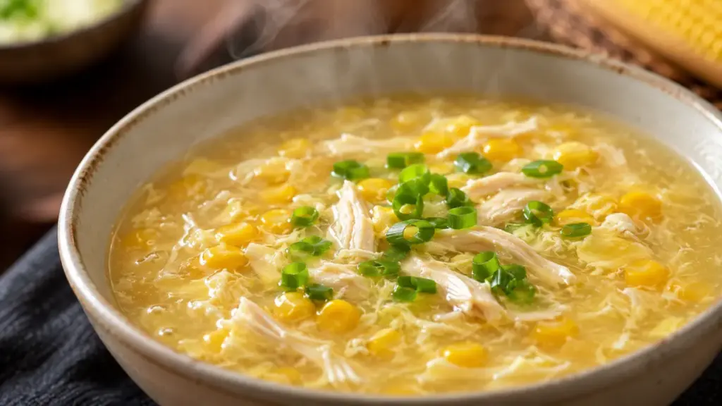 steaming-hot-chicken-corn-soup-bowl-plated-for-cooked-chicken-in-fridge