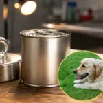 sterile silver pet food can and magnet prepared for quality safety checks