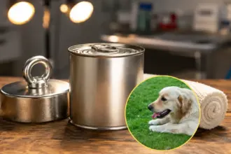 sterile silver pet food can and magnet prepared for quality safety checks