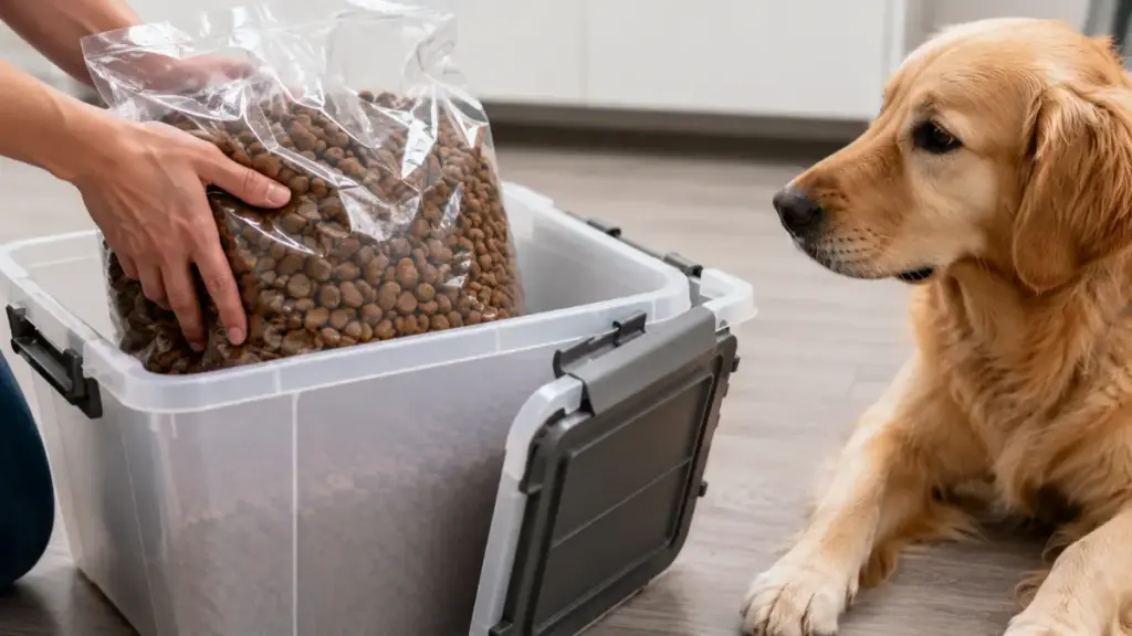 storing-dry-dog-food-in-a-sealed-plastic-container-for-safety