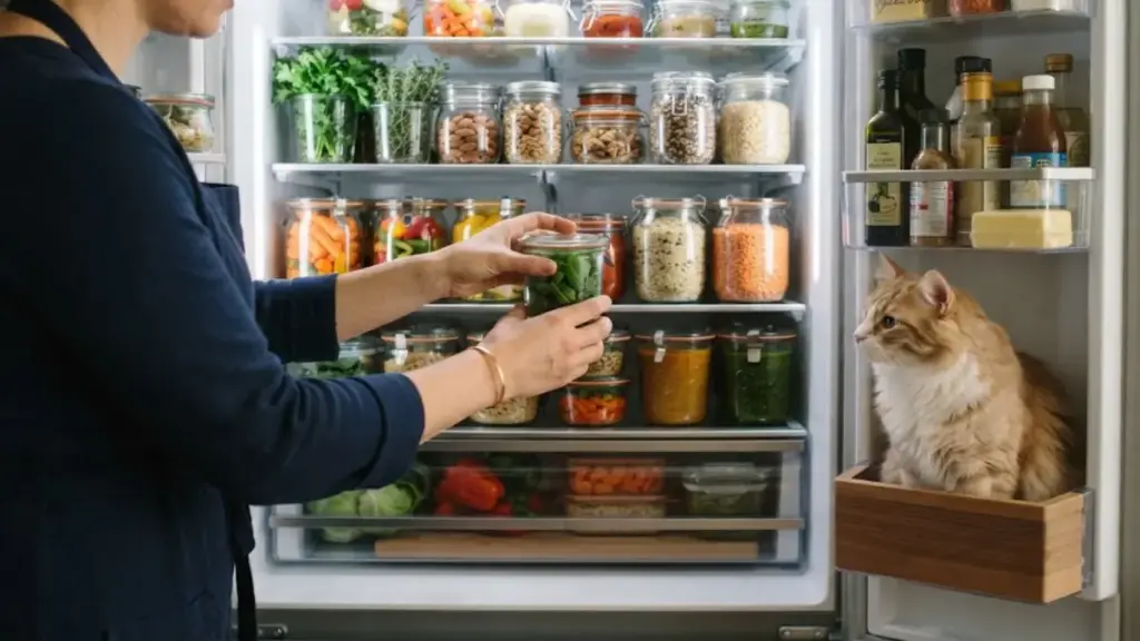 storing-fresh-food-mix-in-a-glass-refrigerator-container-cat