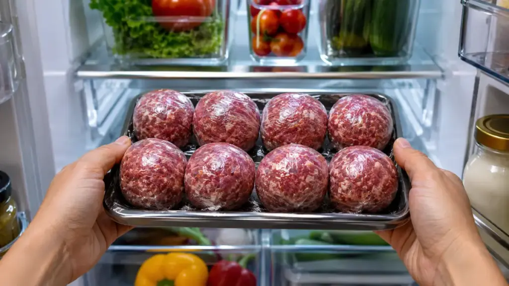 storing-pre-portioned-wrapped-beef-balls-neatly-inside-a-refrigerator